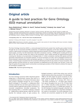 Original Article a Guide to Best Practices for Gene Ontology (GO) Manual Annotation