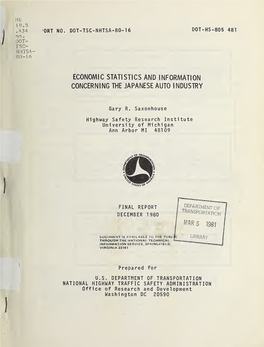 Economic Statistics and Information Concerning the Japanese Auto Industry