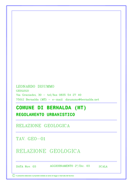 Relazione Geologica Allegata Al Regolamento Urbanistico Del Territorio Comunale, Redatta Ai Sensi Della L