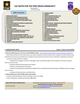 CLIF NOTES for the FORT DRUM COMMUNITY January 2021 As of DEC 31, 2020