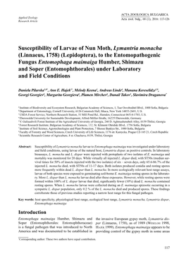 Susceptibility of Larvae of Nun Moth, Lymantria