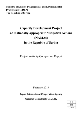 Capacity Development Project on Nationally Appropriate Mitigation Actions (Namas) in the Republic of Serbia