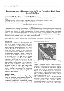 Introducing Some Echinoderms from the Tirgan Formation, Kopeh-Dagh Basin, NE of Iran