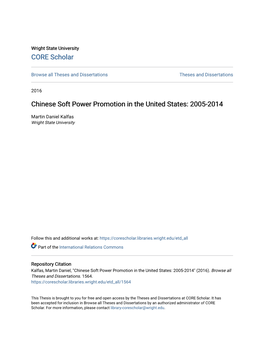 Chinese Soft Power Promotion in the United States: 2005-2014