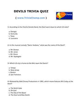 Devils Trivia Quiz