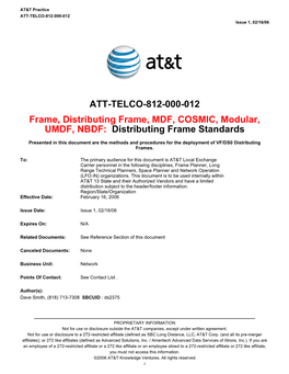 ATT-TELCO-812-000-012 Frame, Distributing Frame, MDF, COSMIC, Modular, UMDF, NBDF: Distributing Frame Standards