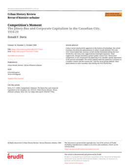 The Jitney-Bus and Corporate Capitalism in the Canadian City, 1914-29 Donald F