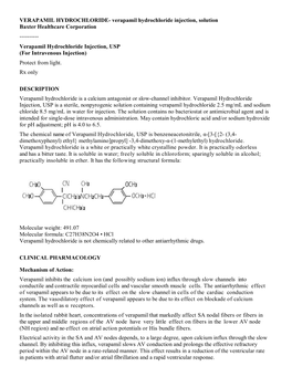 Verapamil Hydrochloride Injection, USP Prescribing Information