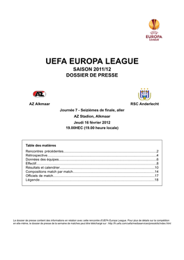 Uefa Europa League Saison 2011/12 Dossier De Presse