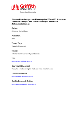 Plasmodium Falciparum Plasmepsins IX and X: Structure- Function Analysis and the Discovery of New Lead Antimalarial Drugs