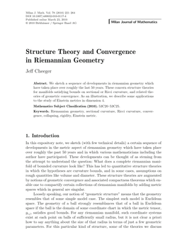 Structure Theory and Convergence in Riemannian Geometry