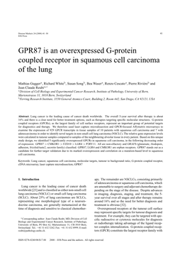 GPR87 Is an Overexpressed G-Protein Coupled Receptor in Squamous Cell Carcinoma of the Lung