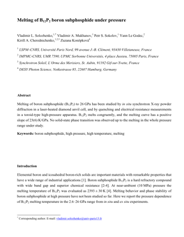 Melting of B12P2 Boron Subphosphide Under Pressure