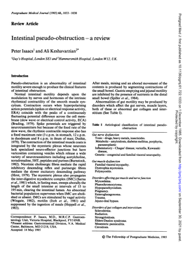 Intestinal Pseudo-Obstruction - a Review