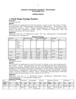 I. Fresh Stage Carriage Permits