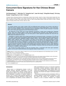 Concurrent Gene Signatures for Han Chinese Breast Cancers