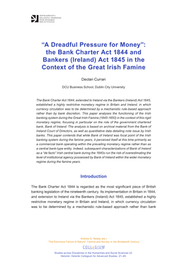 The Bank Charter Act 1844 and Bankers (Ireland) Act 1845 in the Context of the Great Irish Famine