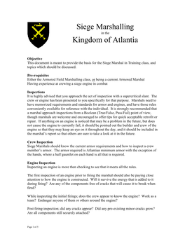 Siege Marshalling in the Kingdom of Atlantia