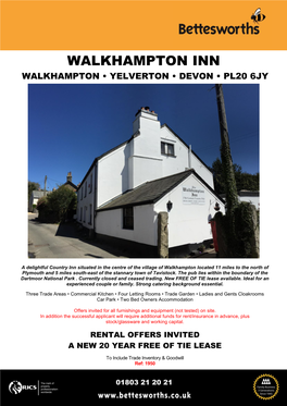 Walkhampton Inn Walkhampton • Yelverton • Devon • Pl20 6Jy