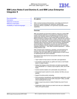 IBM Lotus Notes 8 and Domino 8, and IBM Lotus Enterprise Integrator 8