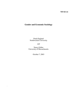 Gender and Economic Sociology