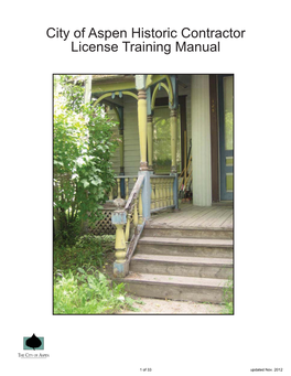 City of Aspen Historic Contractor License Training Manual
