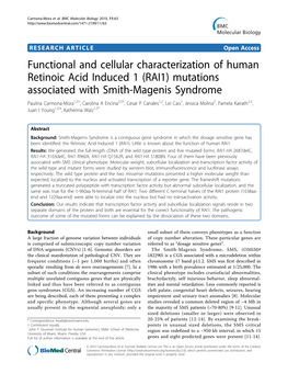 Functional and Cellular Characterization of Human Retinoic Acid Induced 1 (RAI1) Mutations Associated with Smith-Magenis Syndrom