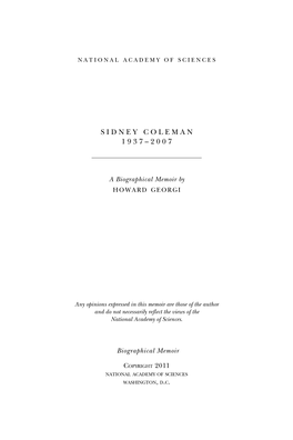 Sidney Coleman 1 9 3 7 – 2 0 0 7