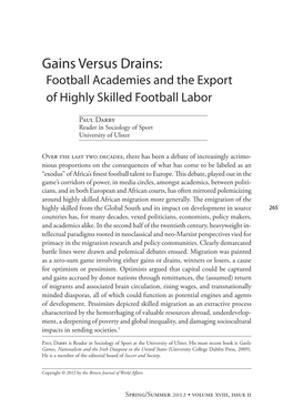 Gains Versus Drains: Football Academies and the Export of Highly Skilled Football Labor
