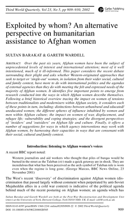 An Alternative Perspective on Humanitarian Assistance to Afghan Women