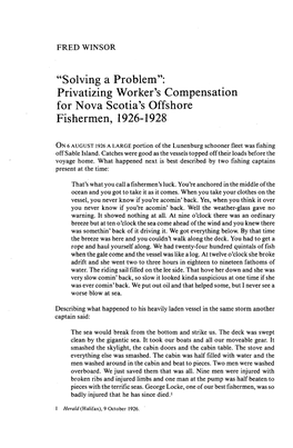 Privatizing Worker's Compensation for Nova Scotia's Offshore Fishermen, 1926-1928