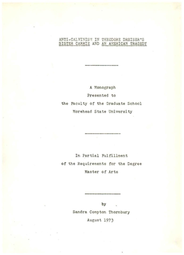 Anti-Calvinism in Theodore Dreiser's Sister Carrie and an American