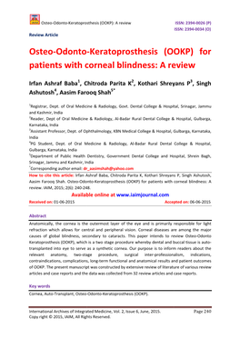 Osteo-Odonto- Patients with Corneal Blind -Keratoprosthesis (OOKP)