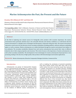 Elkhateeb WA, Et Al. Marine Actinomycetes the Past, the Present and the Future. Pharm Res 2021, 5(2): 000241