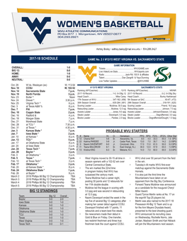 2017-18 Schedule Probable Wvu Starters Big 12