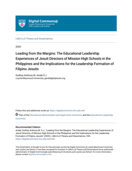 The Educational Leadership Experiences of Jesuit Directors Of