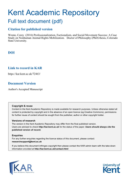 Professionalization, Factionalism, and Social Movement Success: a Case Study on Nonhuman Animal Rights Mobilization