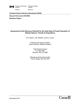 Assessment of the Recovery Potential for the Outer Bay of Fundy Population of Atlantic Salmon: Threats to Populations