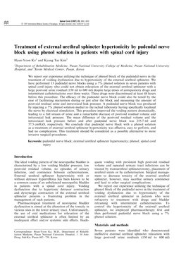 Treatment of External Urethral Sphincter Hypertonicity by Pudendal Nerve Block Using Phenol Solution in Patients with Spinal Cord Injury