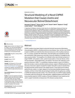 Structural Modeling of a Novel CAPN5 Mutation That Causes Uveitis and Neovascular Retinal Detachment