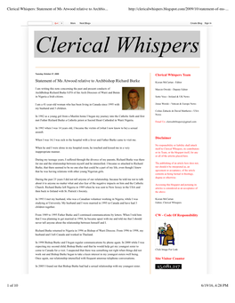 Clerical Whispers: Statement of Ms Atwood Relative to Archbis
