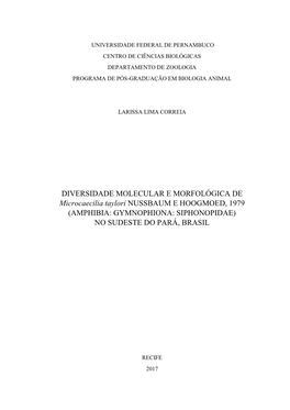 Amphibia: Gymnophiona: Siphonopidae) No Sudeste Do Pará, Brasil