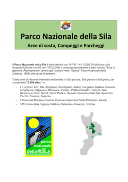 Parco Nazionale Della Sila Aree Di Sosta, Campeggi E Parcheggi