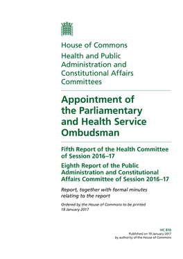 Appointment of the Parliamentary and Health Service Ombudsman