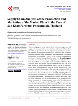 Supply Chain Analysis of the Production and Marketing of the Marian Plum in the Case of San Khao Farmers, Phitsanulok, Thailand