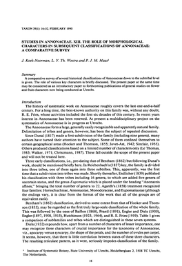 Studies in Annonaceae. XIII. the Role of Morphological Characters in Subsequent Classifications of Annonaceae: a Comparative Survey