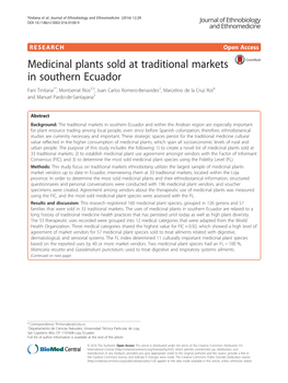 Medicinal Plants Sold at Traditional Markets in Southern Ecuador