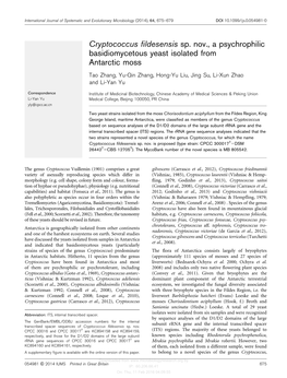 Cryptococcus Fildesensis Sp. Nov., a Psychrophilic Basidiomycetous Yeast Isolated from Antarctic Moss