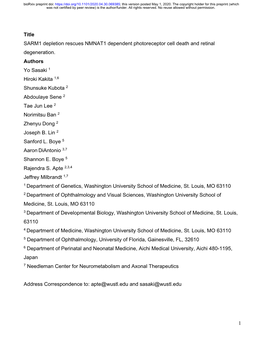SARM1 Depletion Rescues NMNAT1 Dependent Photoreceptor Cell Death and Retinal Degeneration