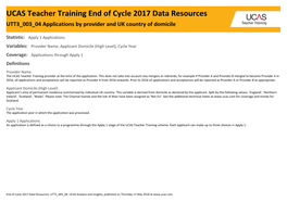 UCAS Teacher Training End of Cycle 2017 Data Resources UTT3 003 04 Applications by Provider and UK Country of Domicile